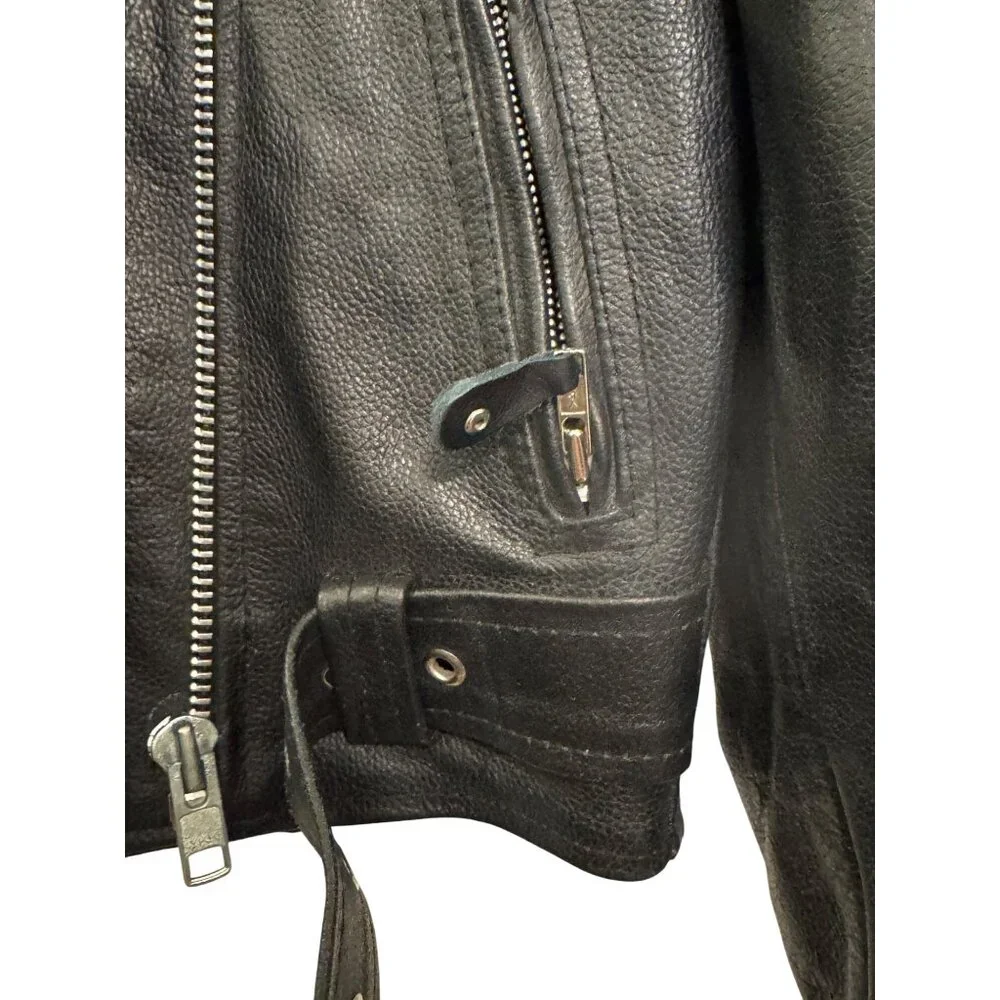 Genuine Leather Black Motorcycle Jacket Small Thinsulate Insulation With Belt & - Picture 5 of 9